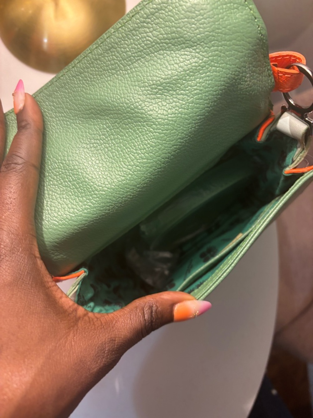 Min & Mon Green and Orange Leather Crossbody Bag - Picture 5 of 5